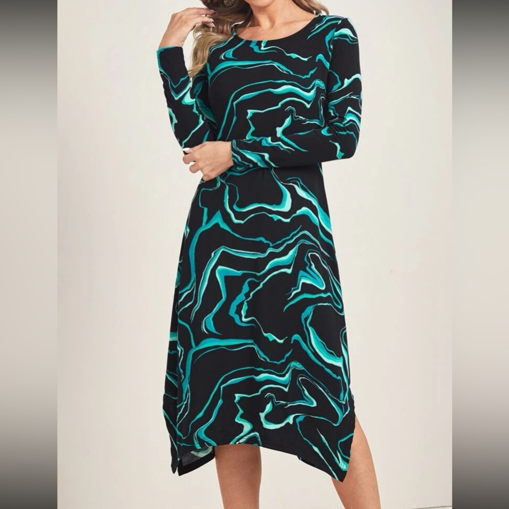EMORY ROSE Marble Print Asymmetrical Hem Dress